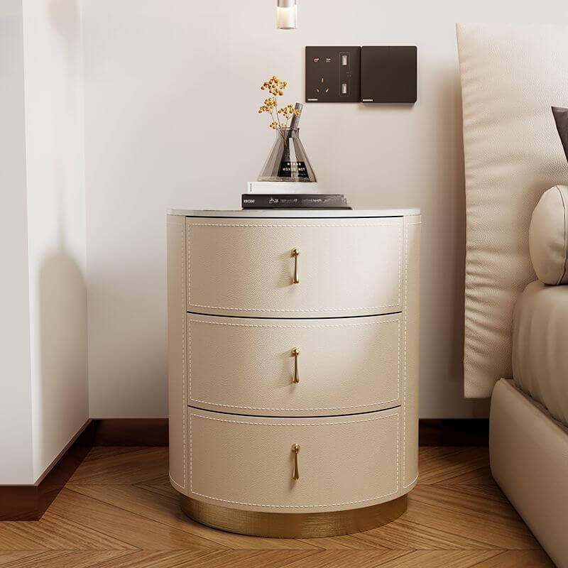 Glam-Style 3-Tier Drawer Storage Nightstand in Off-White Khaki Orange