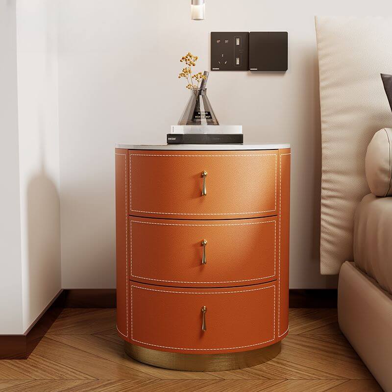 Glam-Style 3-Tier Drawer Storage Nightstand in Off-White Khaki Orange