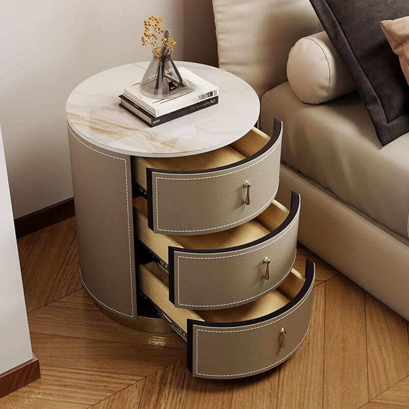 Glam-Style 3-Tier Drawer Storage Nightstand in Off-White Khaki Orange Secondary image