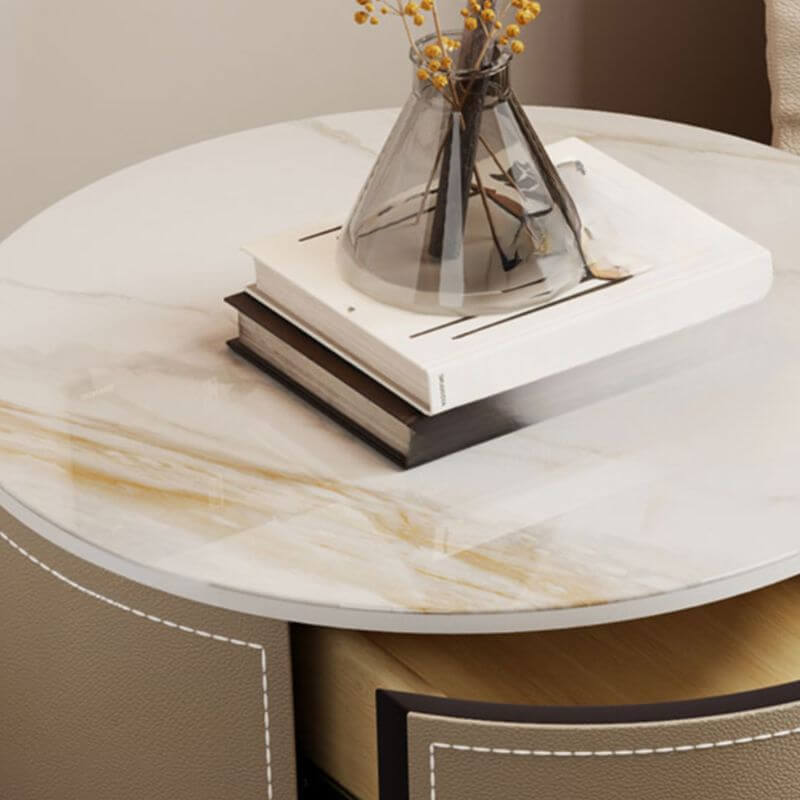 Glam-Style 3-Tier Drawer Storage Nightstand in Off-White Khaki Orange