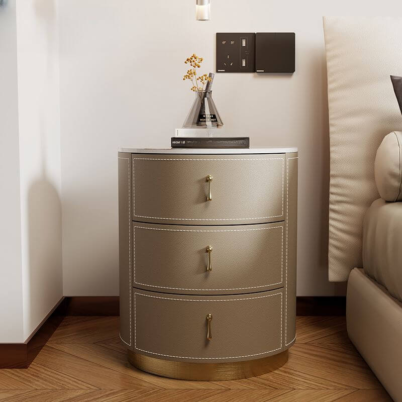 Glam-Style 3-Tier Drawer Storage Nightstand in Off-White Khaki Orange