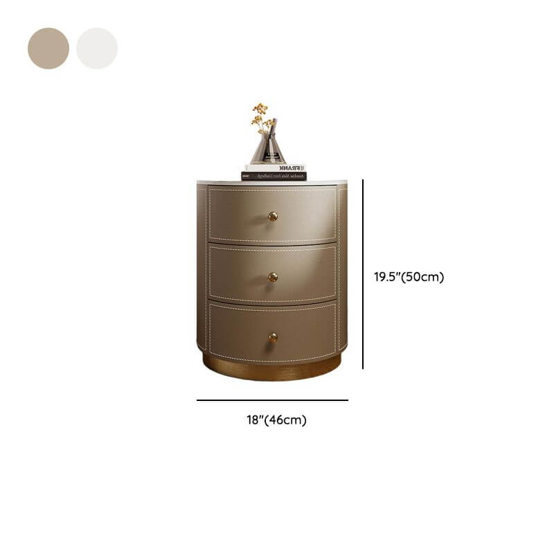 Glam-Style 3-Tier Drawer Storage Nightstand in Off-White Khaki Orange Dimensions