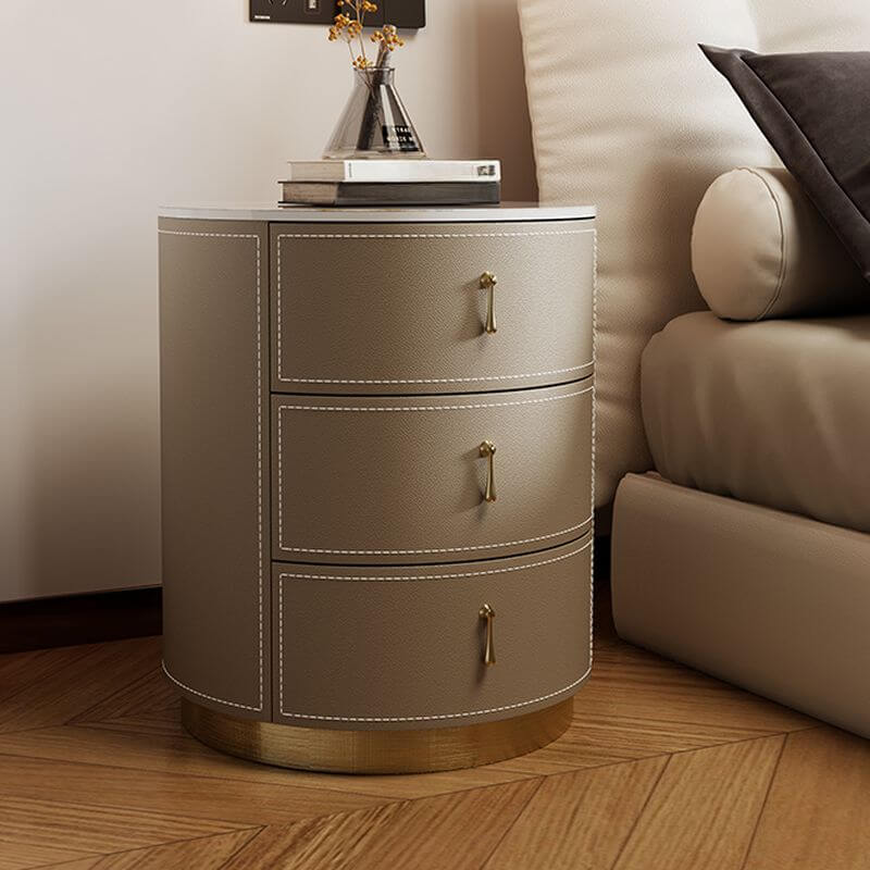 Glam-Style 3-Tier Drawer Storage Nightstand in Off-White Khaki Orange Main Product Image