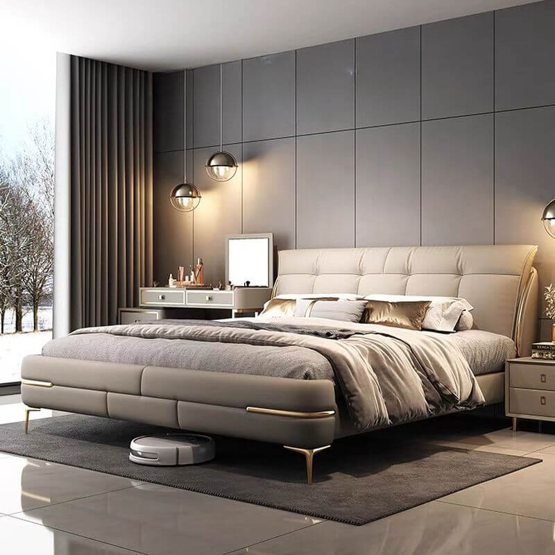 Glam Upholstered Air Pressure Bed with Storage in Grey Main Product Image