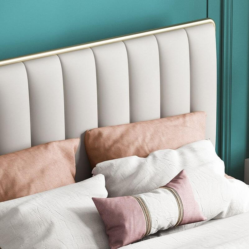 Glam Upholstered Panel Bed in Grey with Headboard