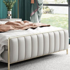 Glam Upholstered Panel Bed in Grey with Headboard