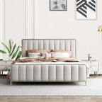 Glam Upholstered Panel Bed in Grey with Headboard