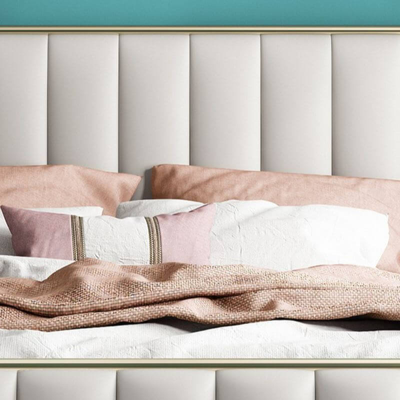 Glam Upholstered Panel Bed in Grey with Headboard