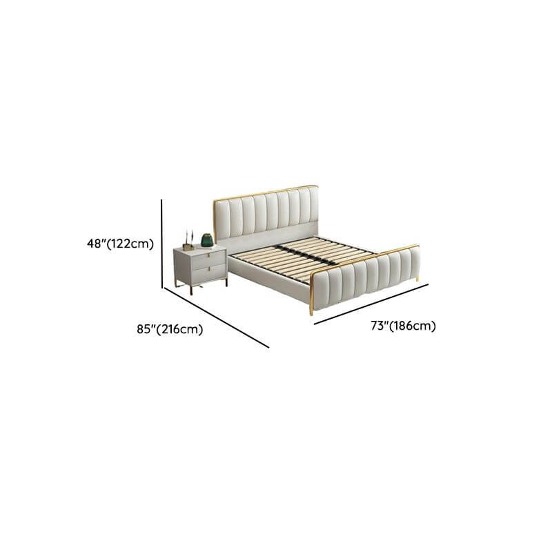 Glam Upholstered Panel Bed in Grey with Headboard Dimensions