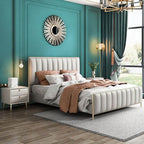Glam Upholstered Panel Bed in Grey with Headboard Main Product Image