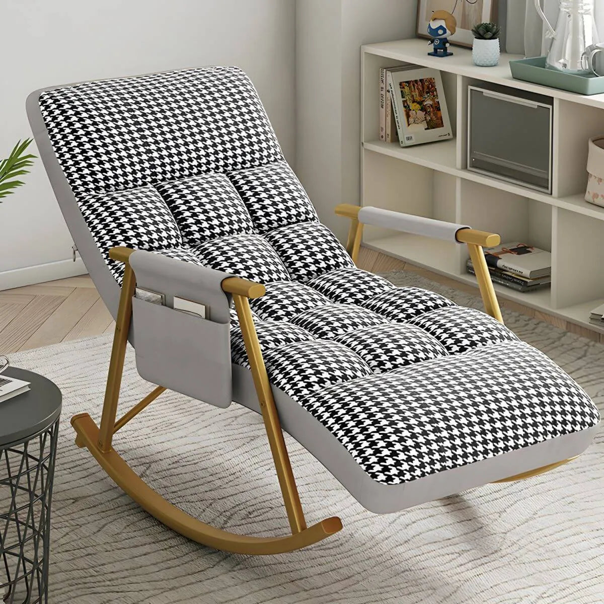 Glam Upholstered Tufted Recliner Rocking Chair with Faux Leather