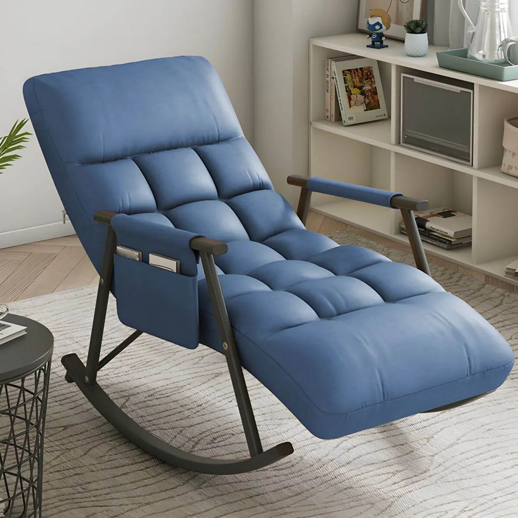 Glam Upholstered Tufted Recliner Rocking Chair with Faux Leather