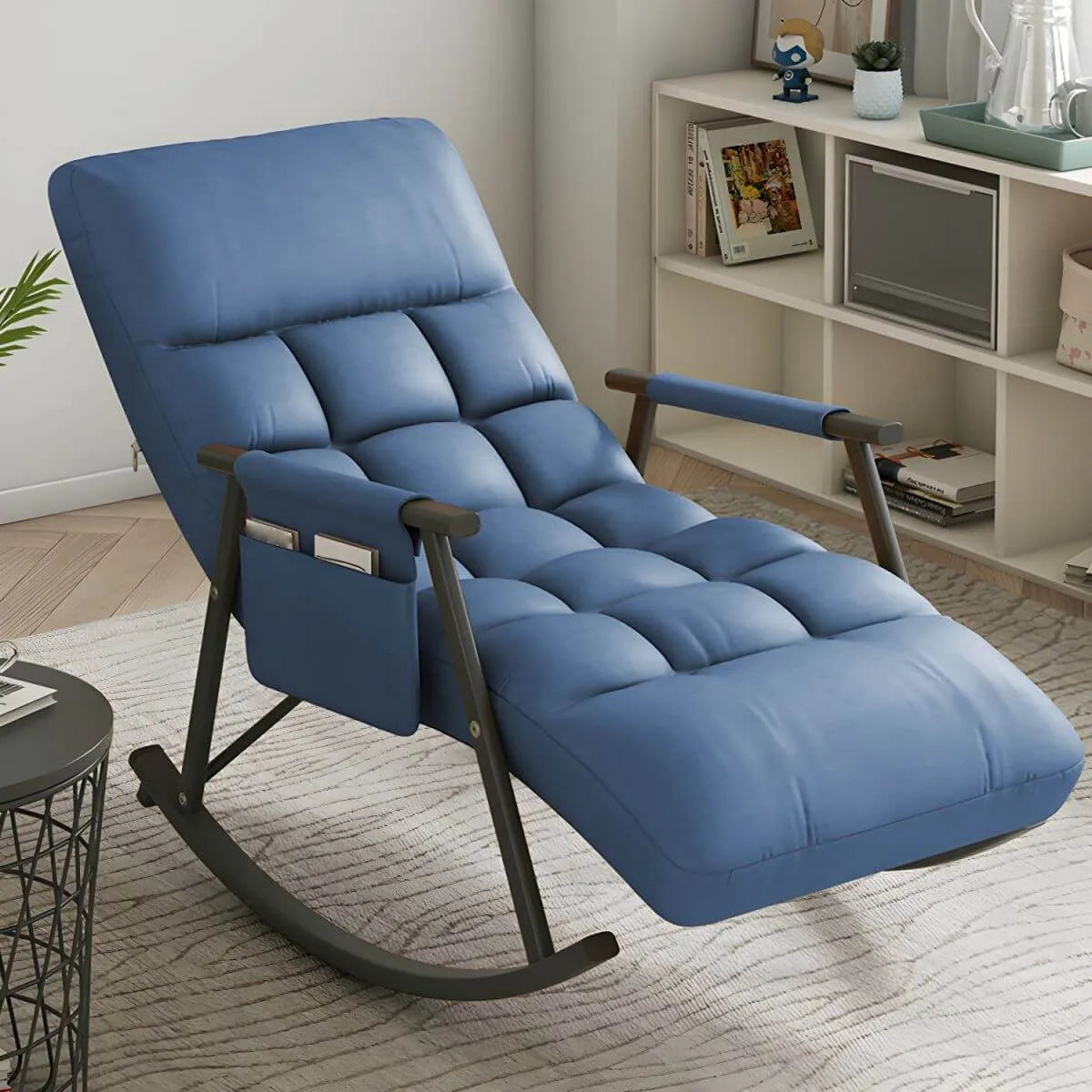 Glam Upholstered Tufted Recliner Rocking Chair with Faux Leather