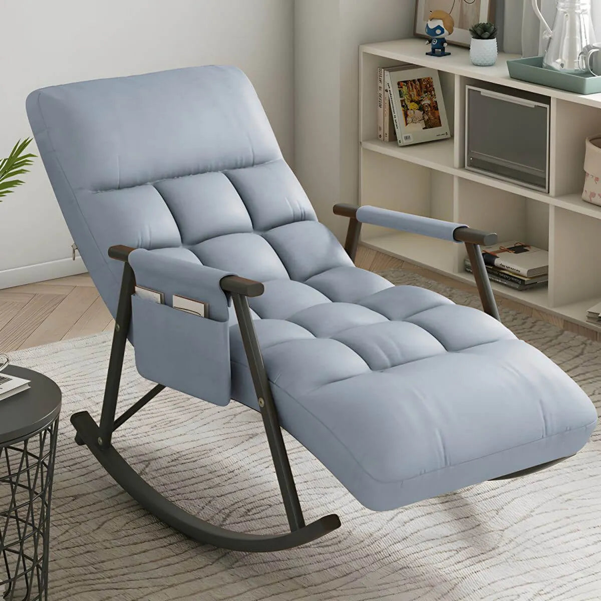 Glam Upholstered Tufted Recliner Rocking Chair with Faux Leather