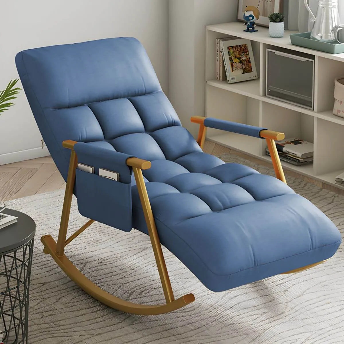 Glam Upholstered Tufted Recliner Rocking Chair with Faux Leather