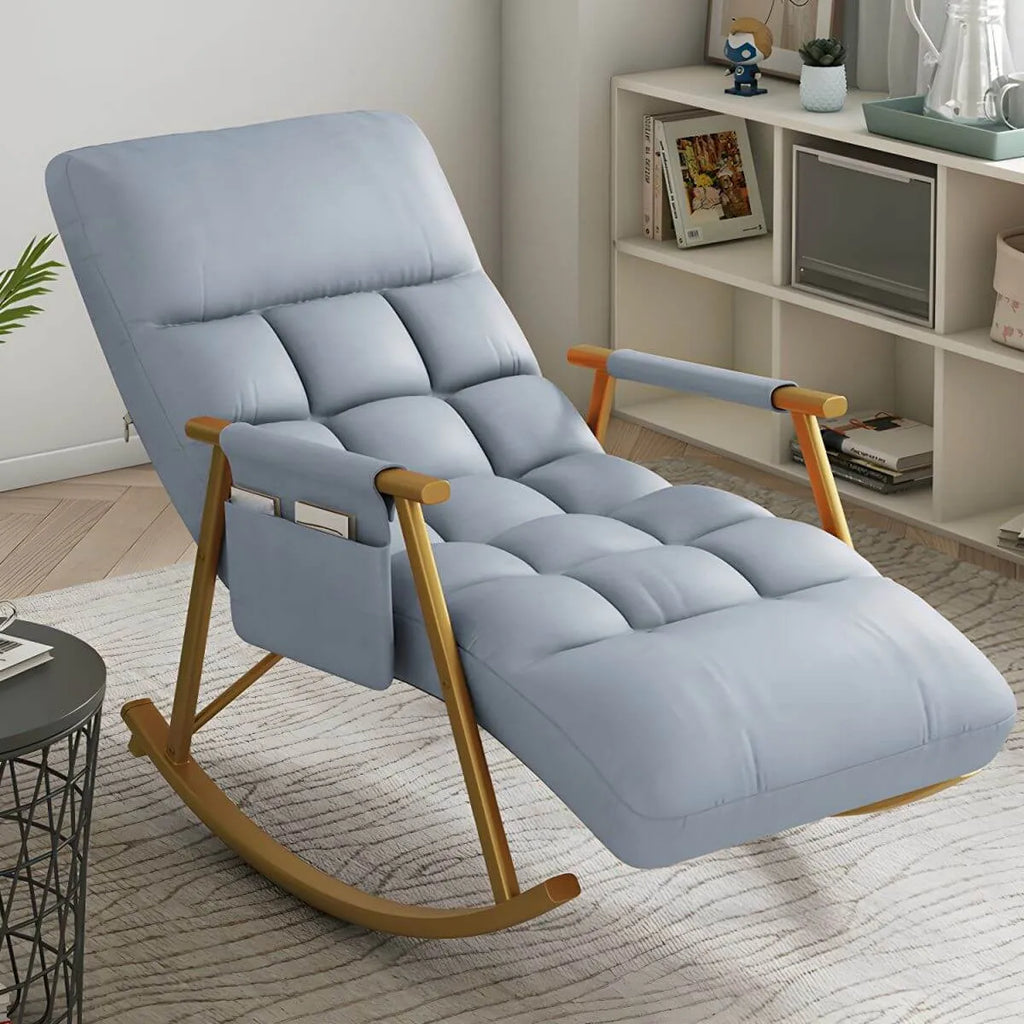 Glam Upholstered Tufted Recliner Rocking Chair with Faux Leather