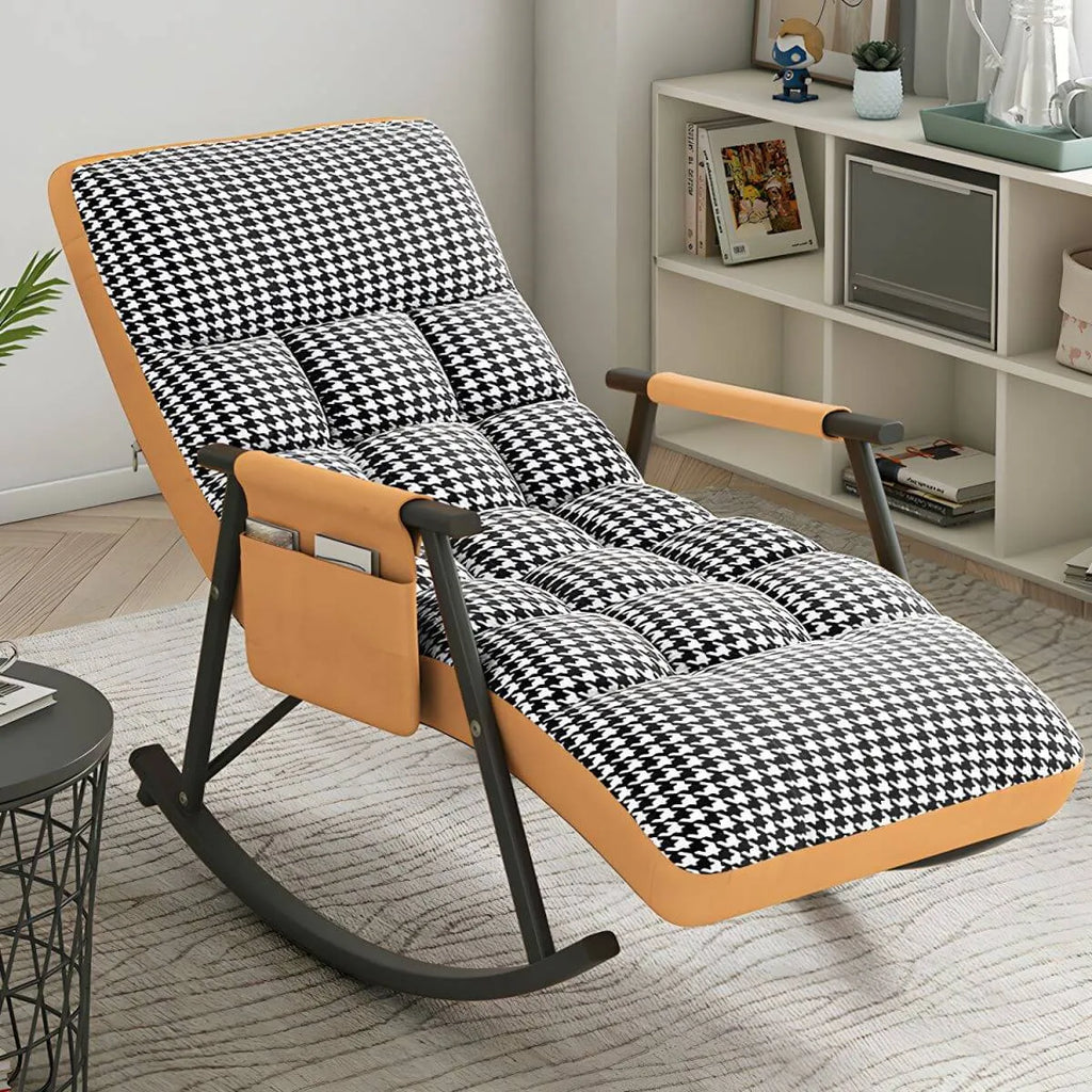 Glam Upholstered Tufted Recliner Rocking Chair with Faux Leather