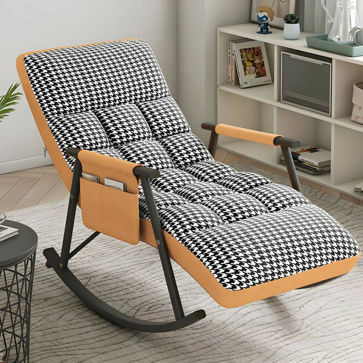 Glam Upholstered Tufted Recliner Rocking Chair with Faux Leather
