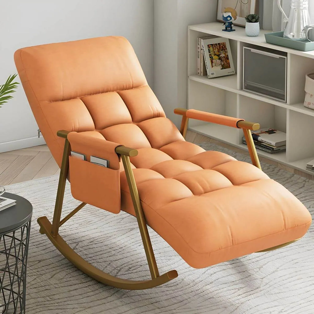 Glam Upholstered Tufted Recliner Rocking Chair with Faux Leather