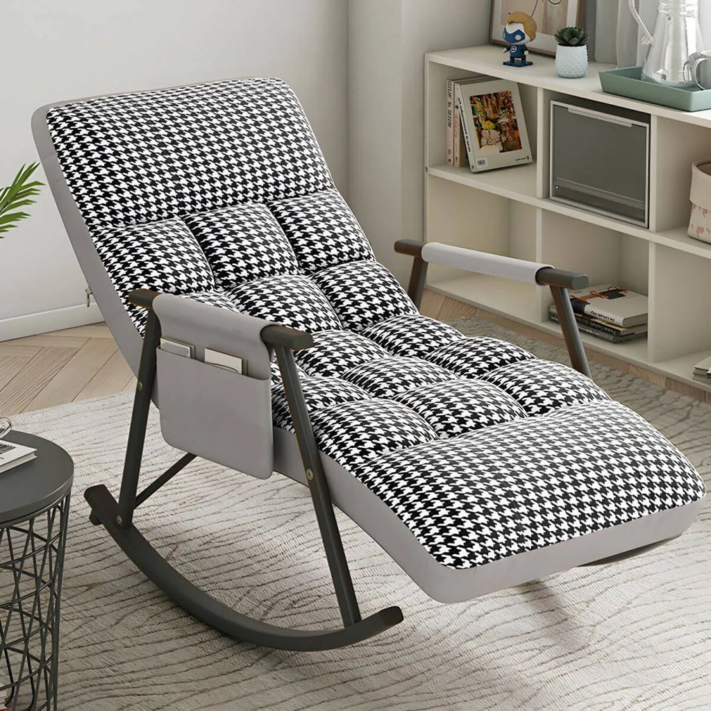 Glam Upholstered Tufted Recliner Rocking Chair with Faux Leather