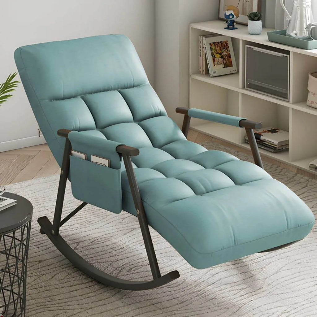 Glam Upholstered Tufted Recliner Rocking Chair with Faux Leather