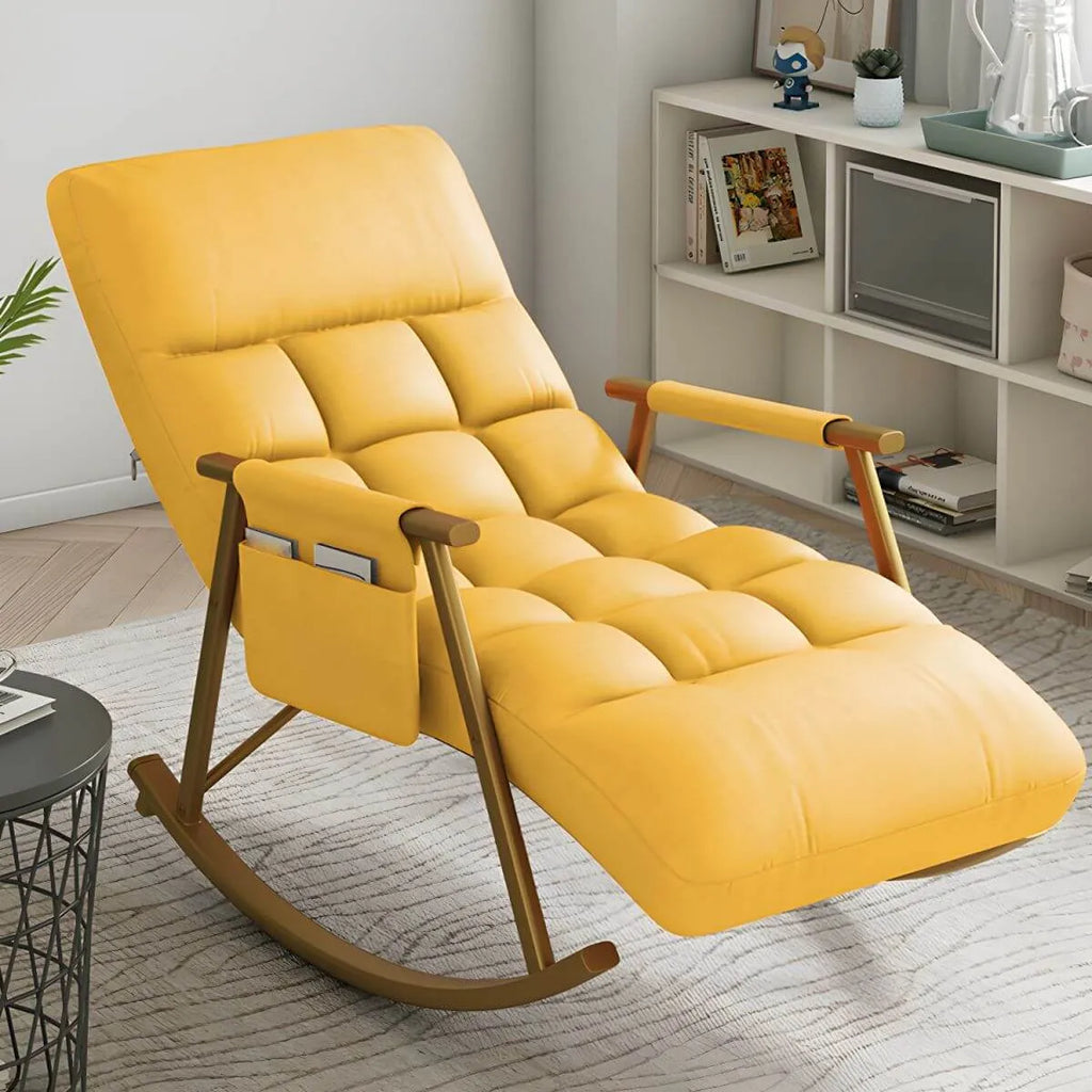 Glam Upholstered Tufted Recliner Rocking Chair with Faux Leather