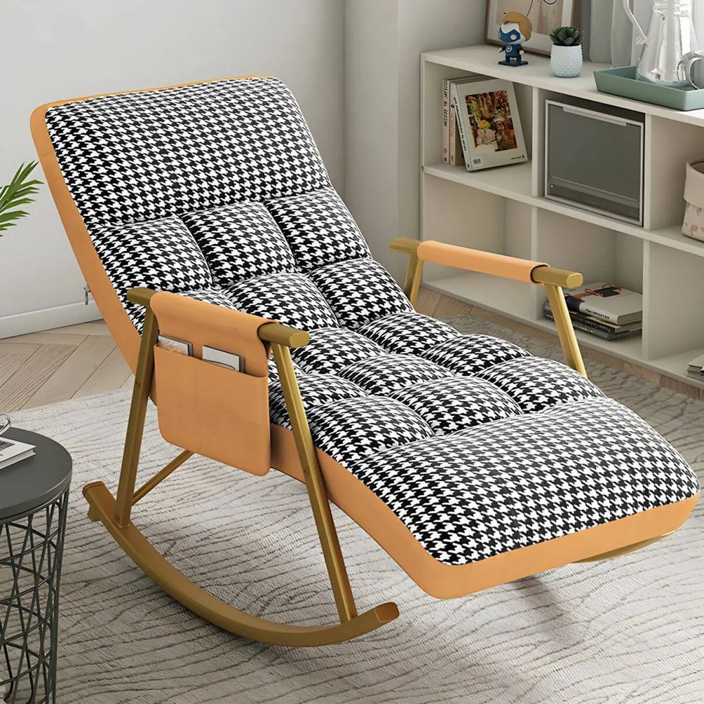 Glam Upholstered Tufted Recliner Rocking Chair with Faux Leather