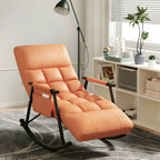 Glam Upholstered Tufted Recliner Rocking Chair with Faux Leather
