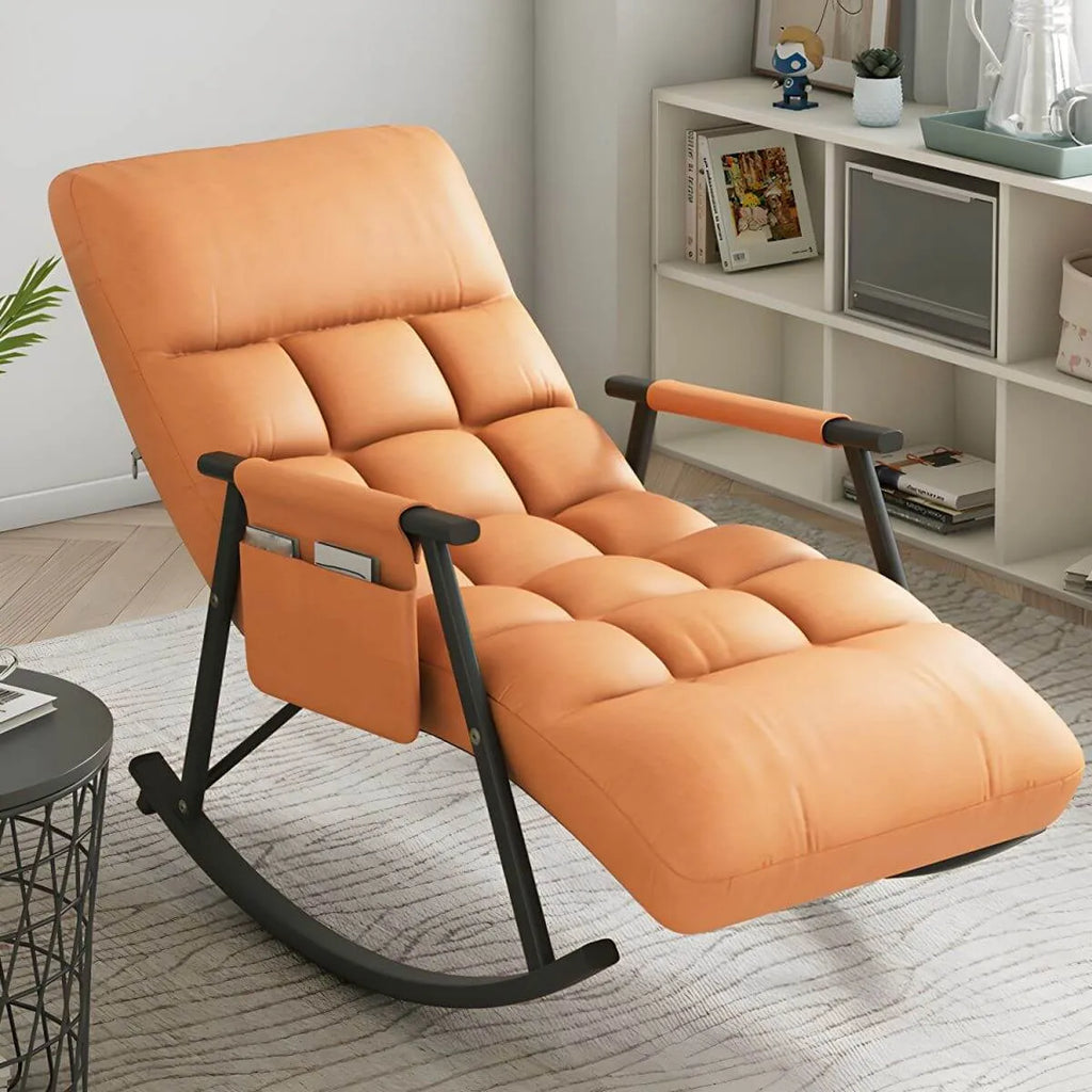 Glam Upholstered Tufted Recliner Rocking Chair with Faux Leather