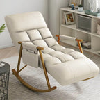Glam Upholstered Tufted Recliner Rocking Chair with Faux Leather