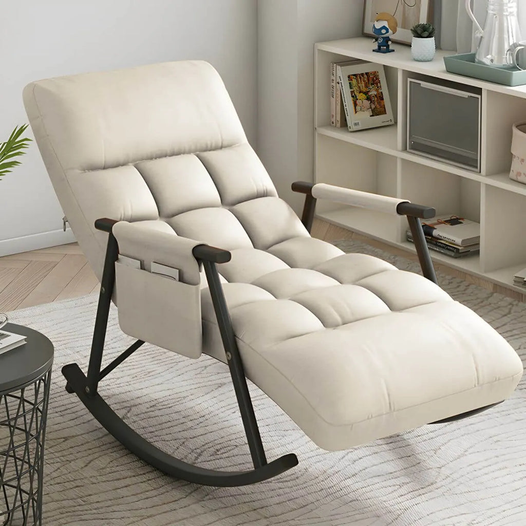 Glam Upholstered Tufted Recliner Rocking Chair with Faux Leather