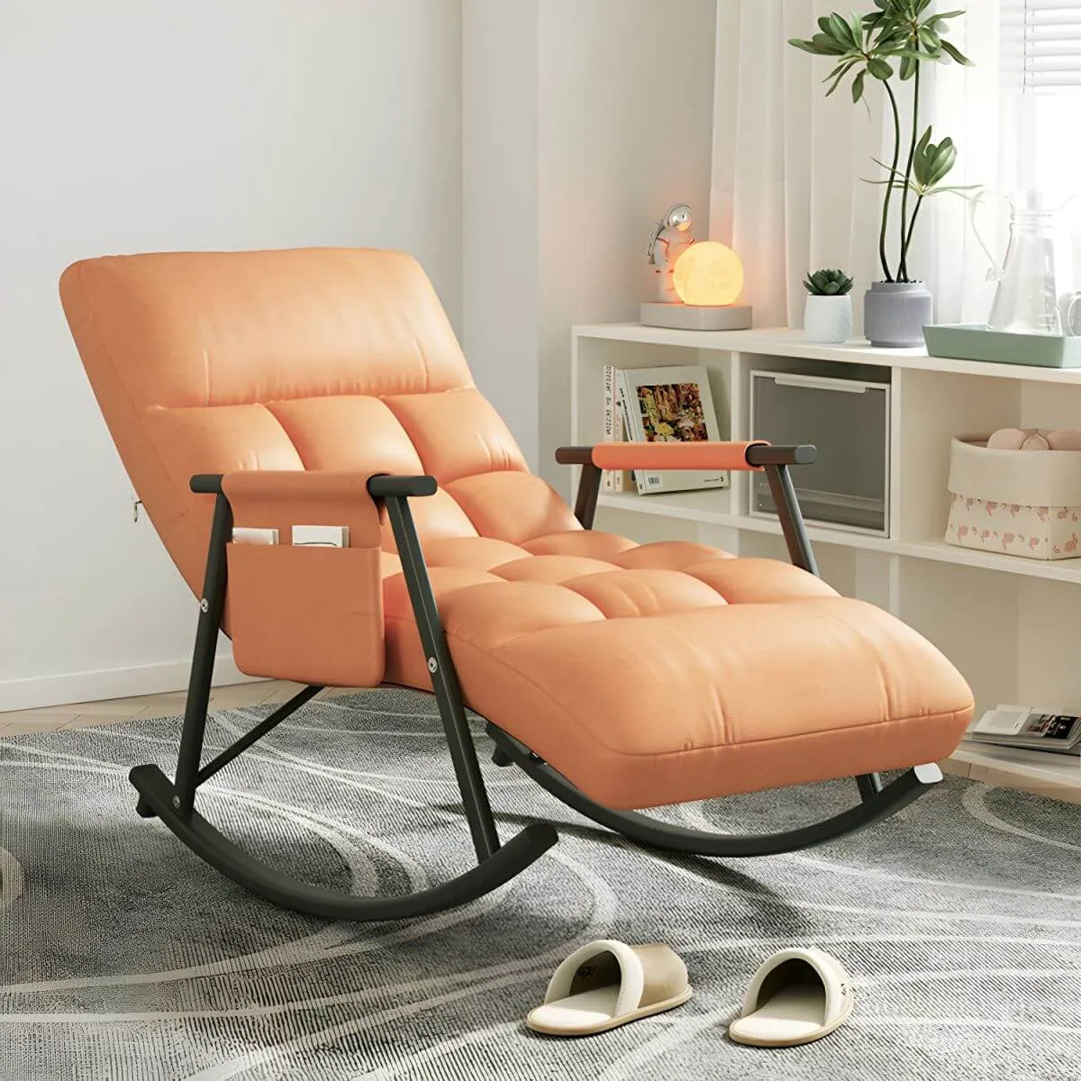 Glam Upholstered Tufted Recliner Rocking Chair with Faux Leather Main Product Image
