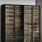 Glam White & Grey Shoe Cabinet with Glass Doors and LED Lighting