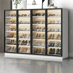 Glam White & Grey Shoe Cabinet with Glass Doors and LED Lighting