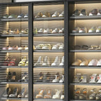Glam White & Grey Shoe Cabinet with Glass Doors and LED Lighting
