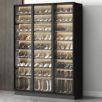 Glam White & Grey Shoe Cabinet with Glass Doors and LED Lighting