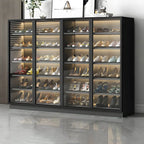 Glam White & Grey Shoe Cabinet with Glass Doors and LED Lighting