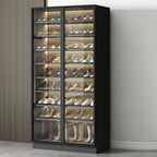 Glam White & Grey Shoe Cabinet with Glass Doors and LED Lighting