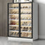 Glam White & Grey Shoe Cabinet with Glass Doors and LED Lighting