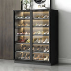 Glam White & Grey Shoe Cabinet with Glass Doors and LED Lighting