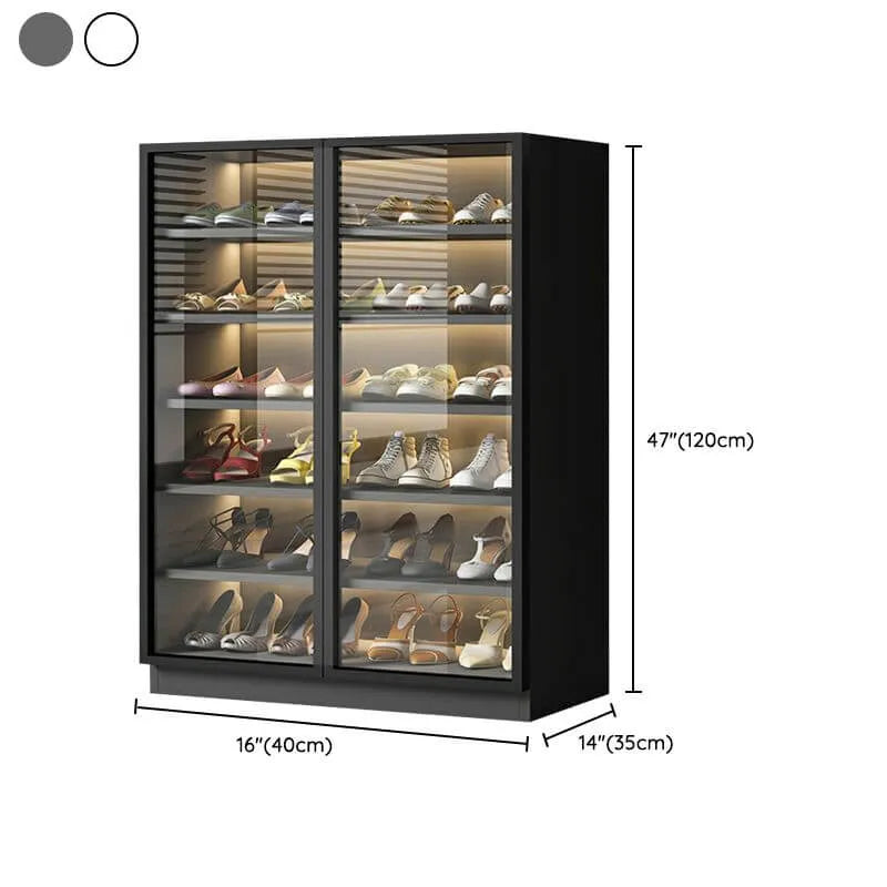 Glam White & Grey Shoe Cabinet with Glass Doors and LED Lighting Dimensions