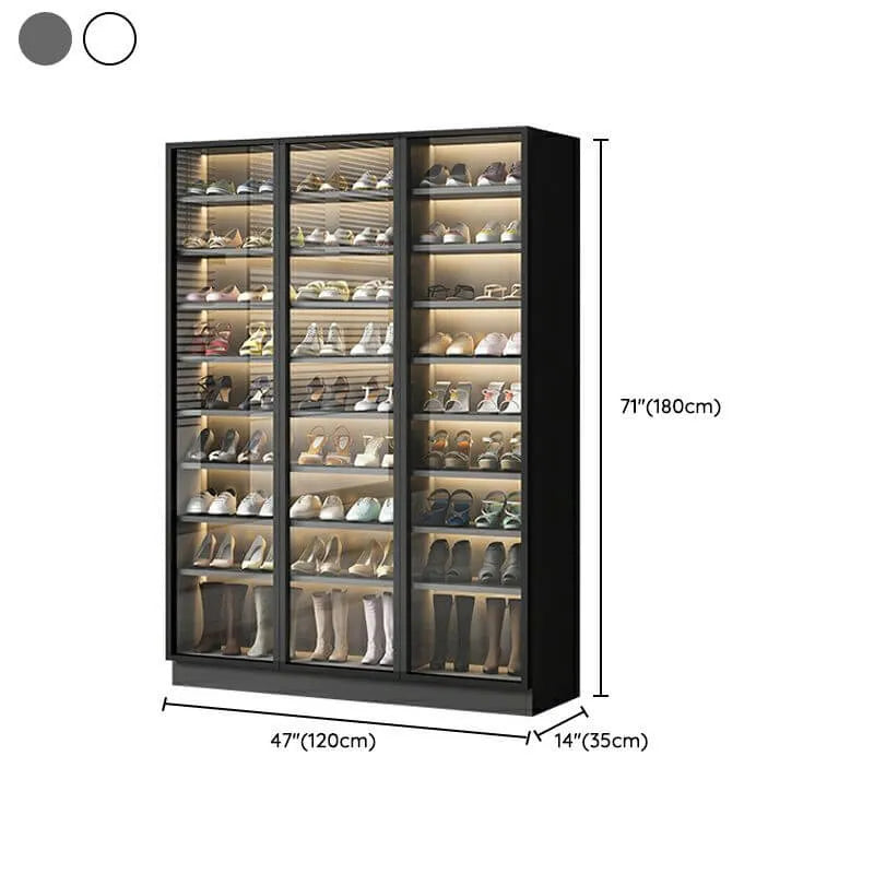 Glam White & Grey Shoe Cabinet with Glass Doors and LED Lighting Dimensions