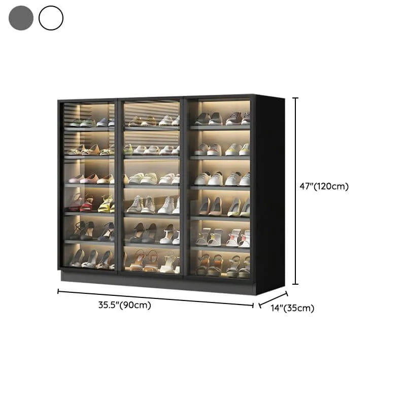 Glam White & Grey Shoe Cabinet with Glass Doors and LED Lighting Dimensions