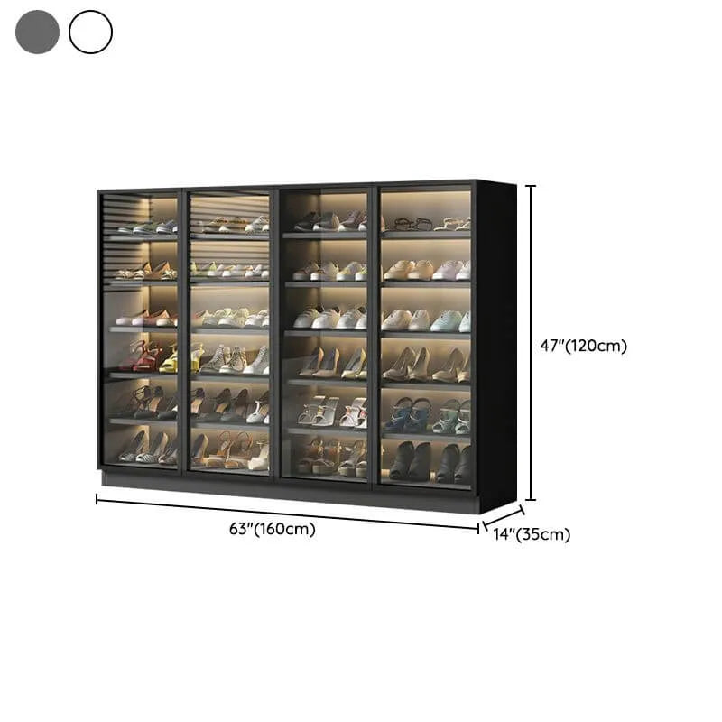 Glam White & Grey Shoe Cabinet with Glass Doors and LED Lighting Dimensions