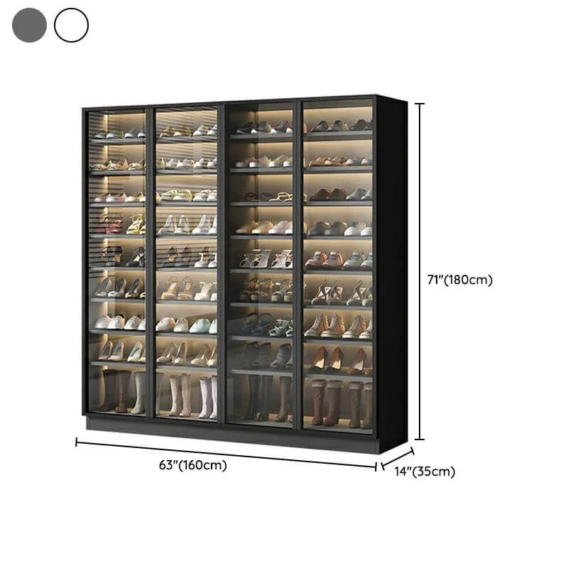 Glam White & Grey Shoe Cabinet with Glass Doors and LED Lighting Dimensions