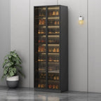 Glam White Shoe Cabinet with Frosted Glass Doors & LED Lighting