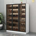 Glam White Shoe Cabinet with Frosted Glass Doors & LED Lighting