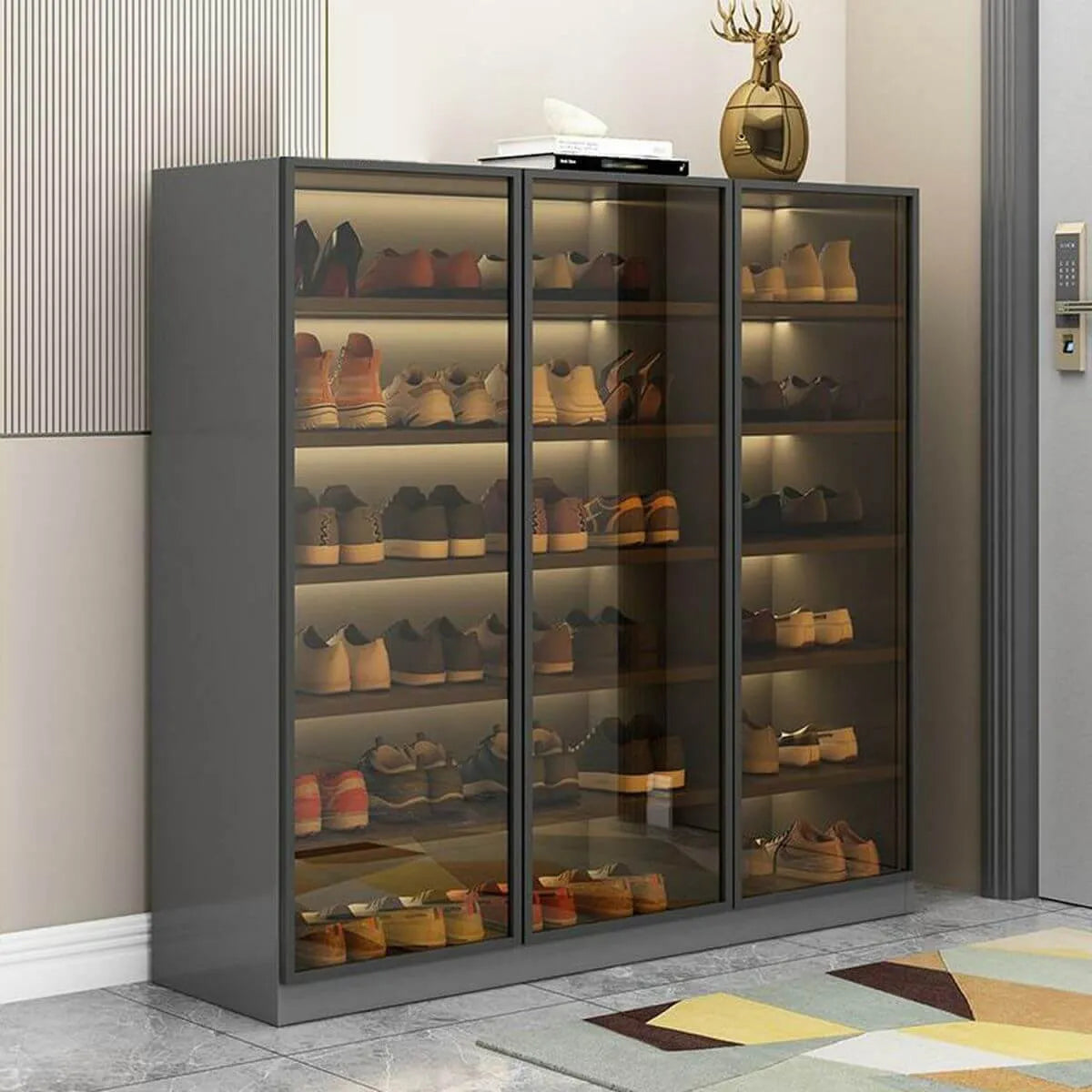 Glam White Shoe Cabinet with Frosted Glass Doors & LED Lighting Secondary image
