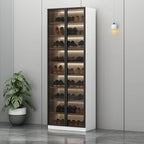 Glam White Shoe Cabinet with Frosted Glass Doors & LED Lighting