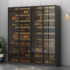 Glam White Shoe Cabinet with Frosted Glass Doors & LED Lighting